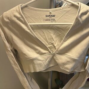 Garage Off-White Ribbed V-Neck Crop Top